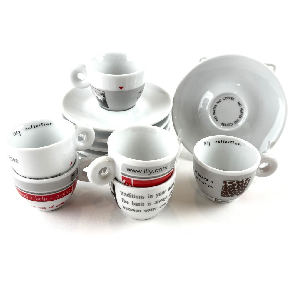 Illy Collection 2002 NoWater No Coffee set of 6 Espresso cups and 6 Saucers